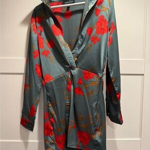 Floral tie Wrap Dress Red and Green